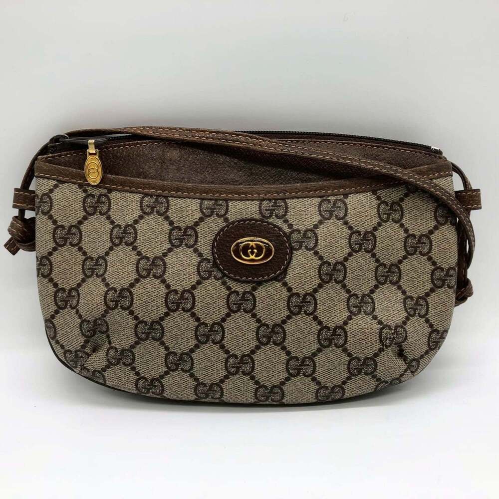 Gucci Brown Monogram Canvas Shoulder Bag with Gold-Tone Hardware